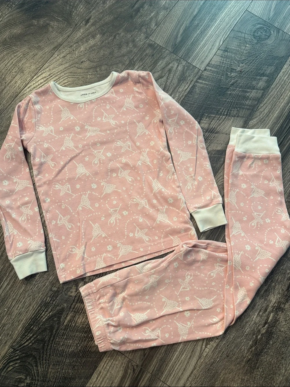 Janie and jack pajama girls size 7 used cotton white pink ballerina cotton